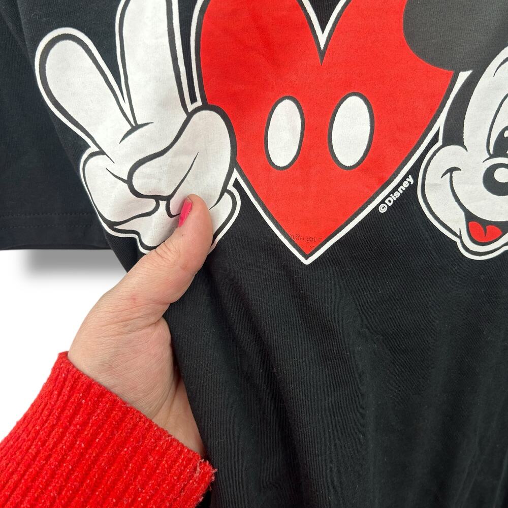 Macy's Mickey Mouse Black Graphic T-Shirt Plus Size 2XW Short Sleeve Peace Love - Picture 4 of 9
